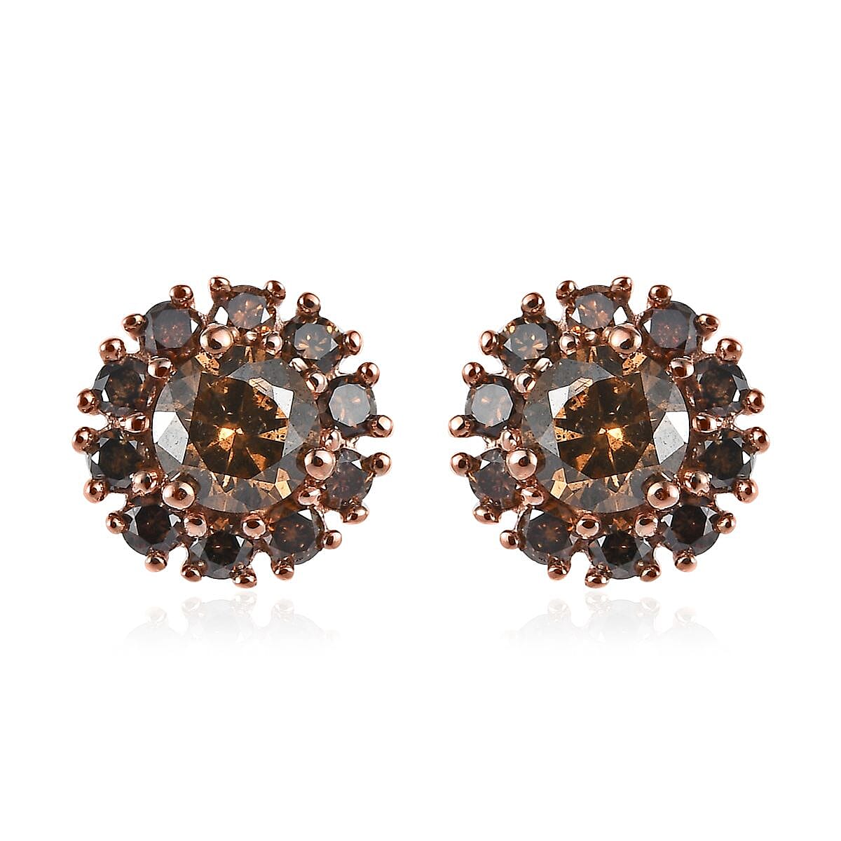 Luxoro 10K Rose Gold Natural Champagne Diamond Stud Earrings 1.00 ctw