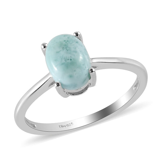 Larimar Solitaire Ring in Sterling Silver 1.35 ctw