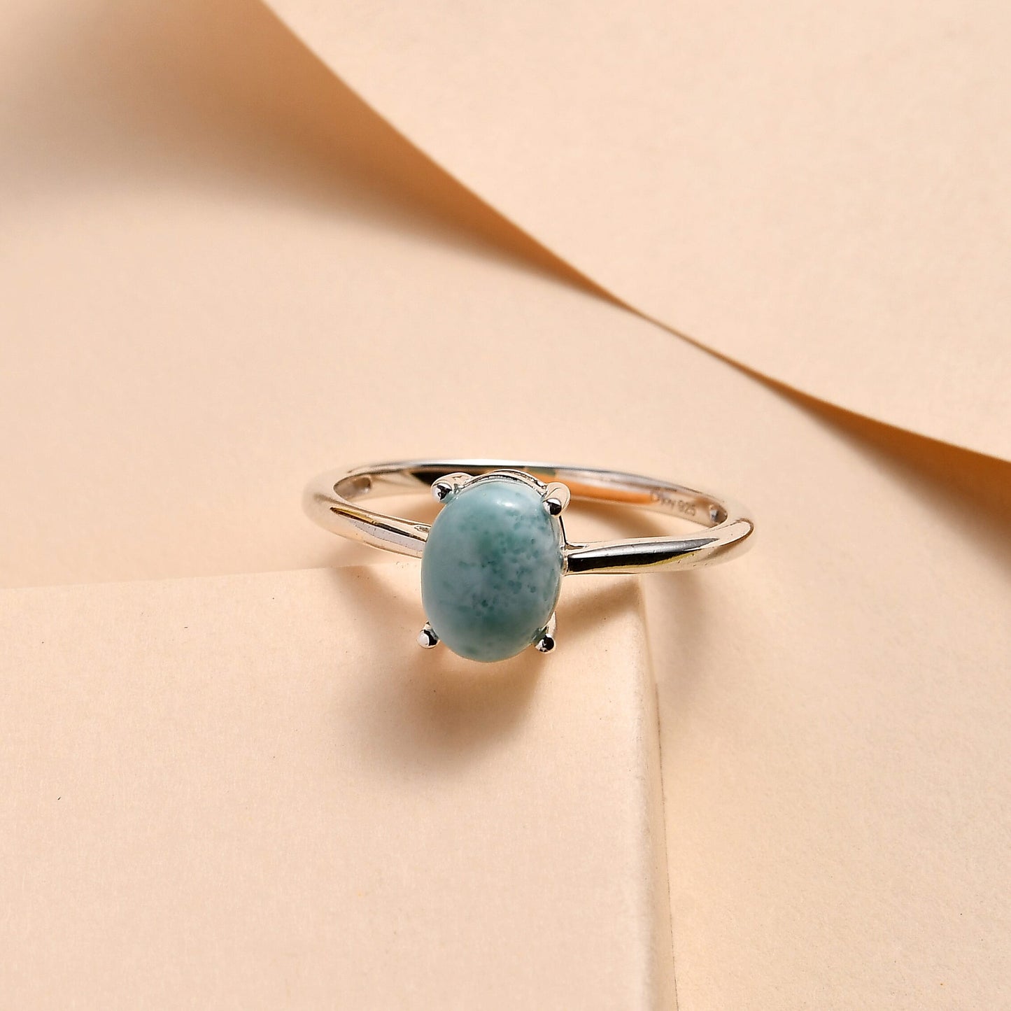 Larimar Solitaire Ring in Sterling Silver 1.35 ctw