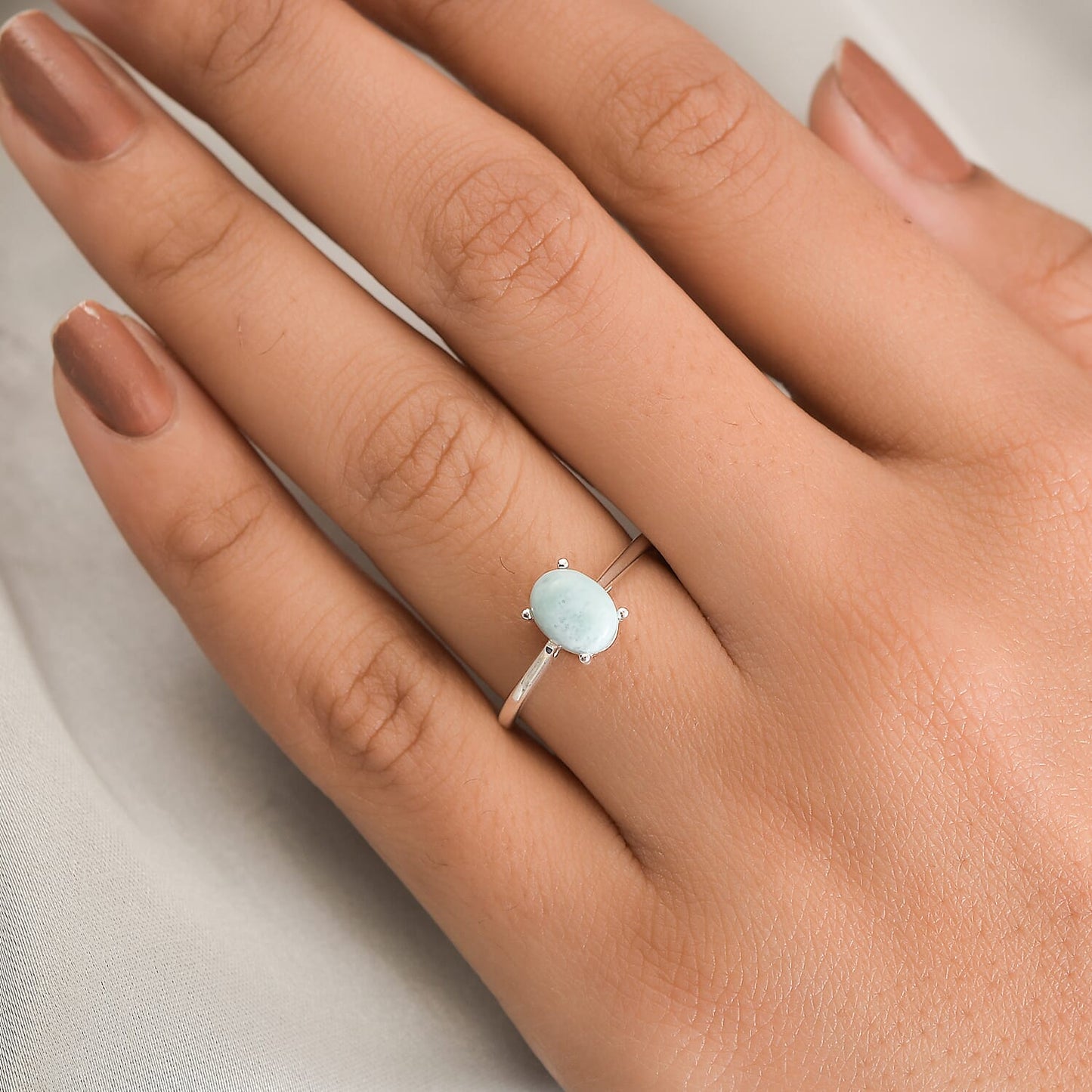 Larimar Solitaire Ring in Sterling Silver 1.35 ctw