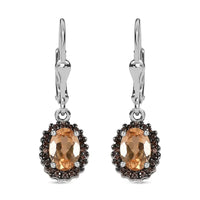 Premium Ceylon Imperial Garnet 2.35 ctw Leverback Earrings in Platinum Plated Sterling Silver, Zircon Halo Earrings, Coffee Zircon Dangle Earrings For Women