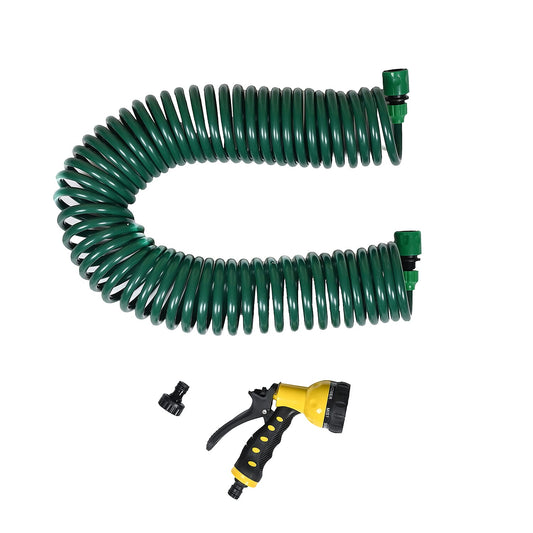 GREENBOUND Coiled Water Hose with Spray Nozzle - Green