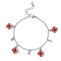 Black Austrian Crystal and Enameled Adjustable Poppy Charm Bracelet in Silvertone - Sticky add to cart bar