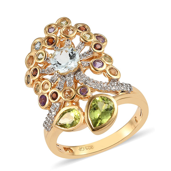 GP ITALIAN GARDEN COLLECTION AMERICAN Natural Arizona Peridot and Multi Gemstone Ring in Vermeil Yellow Gold Over Sterling Silver (Size 6.0) 7.95 Grams 2.90 ctw