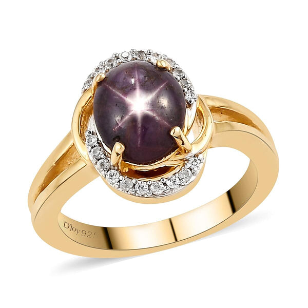 Indian Star Ruby and Natural White Zircon Split Shank Ring in Vermeil Yellow Gold Over Sterling Silver 3.25 ctw - Product card gallery slide 1 (10144681492763)