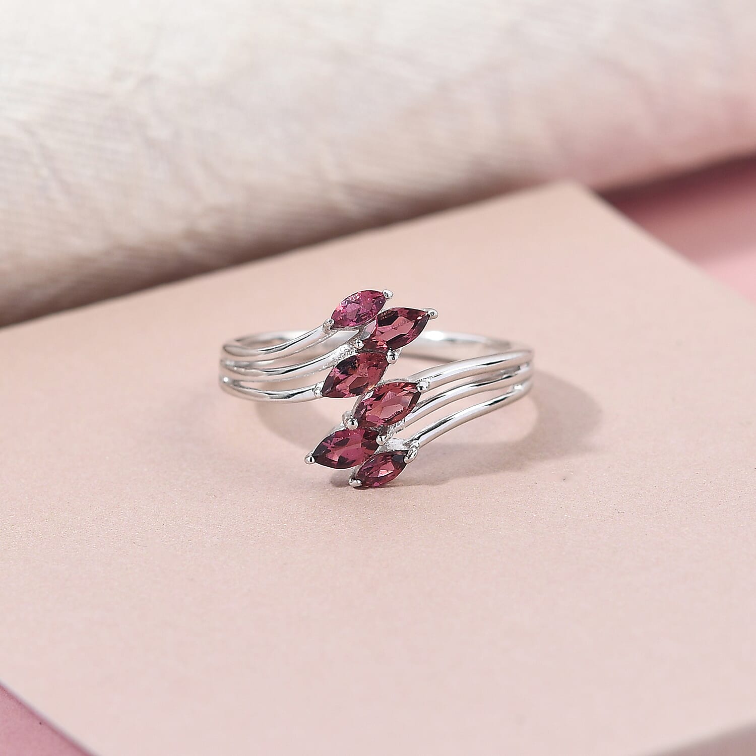 Ouro Fino Rubellite Bypass Ring in Platinum Over Sterling Silver (Size 8.0) 0.75 ctw (2)