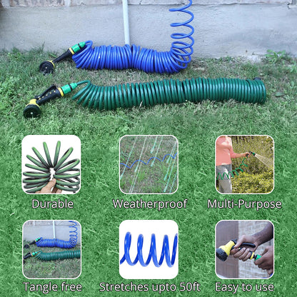 GREENBOUND Coiled Water Hose with Spray Nozzle - Green