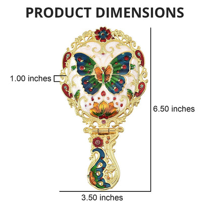 Butterfly Pattern Portable Cosmetic Mirror and Comb Set in Goldtone
