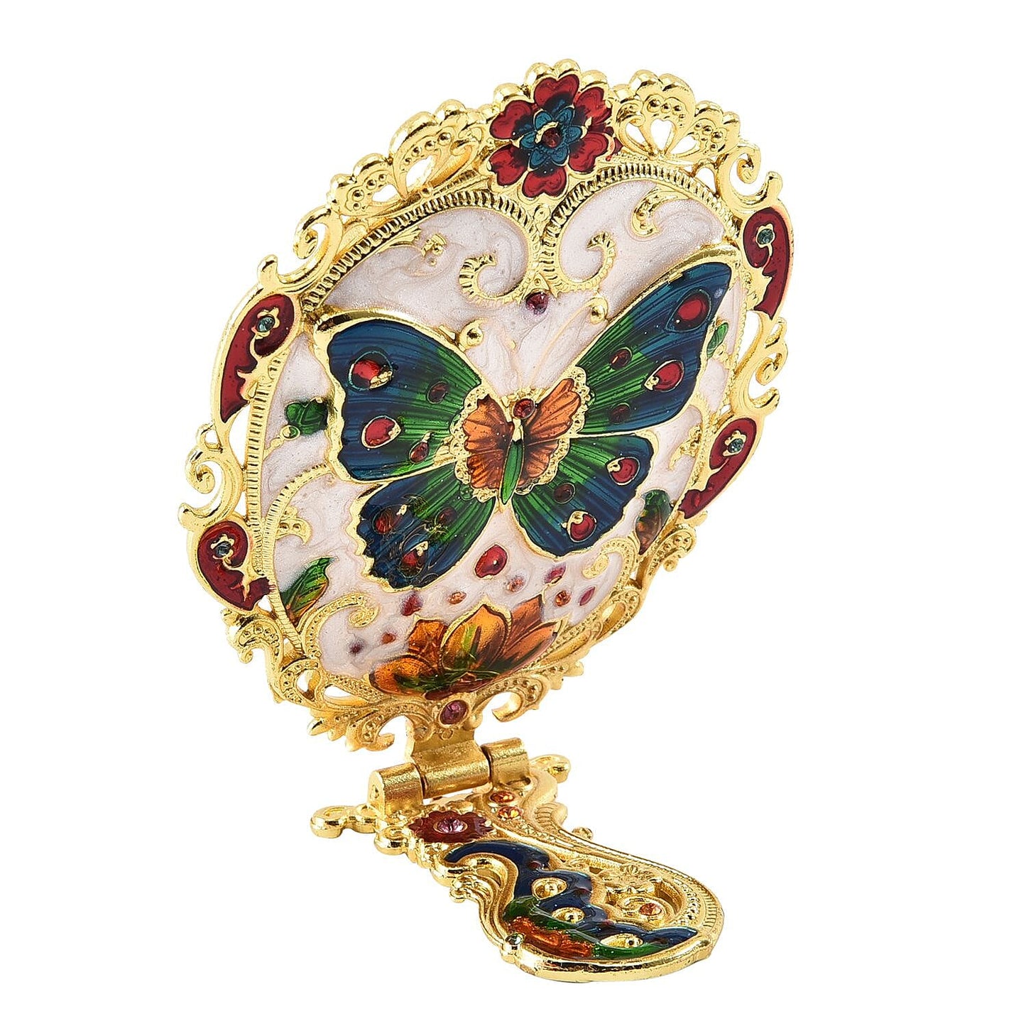 Butterfly Pattern Portable Cosmetic Mirror and Comb Set in Goldtone