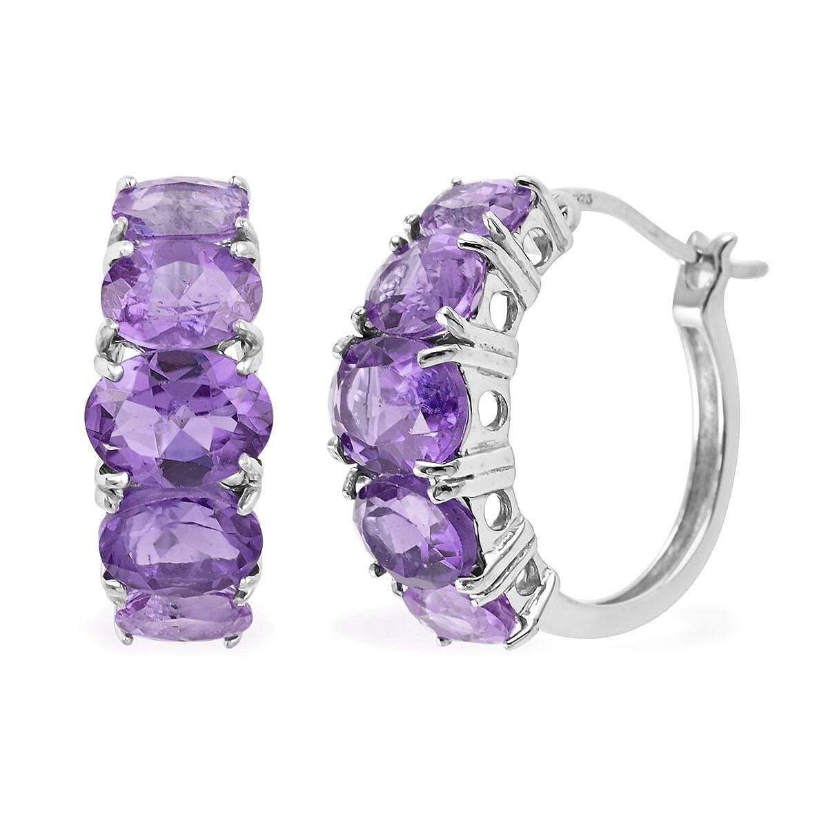 Amethyst Hoop Earrings in Platinum Over Sterling Silver 9.00 ctw