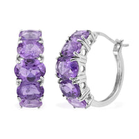 Amethyst Hoop Earrings in Platinum Over Sterling Silver 9.00 ctw