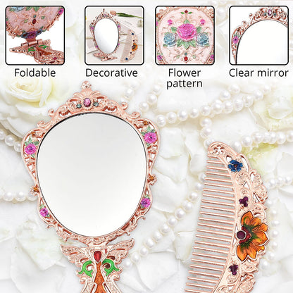 Butterfly Pattern Portable Cosmetic Mirror and Comb Set in Goldtone