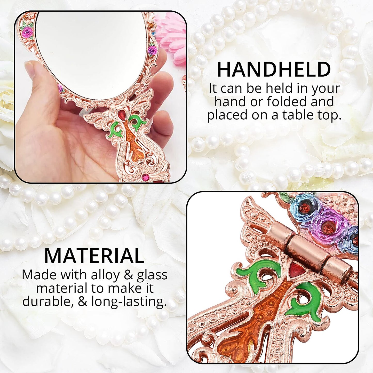 Butterfly Pattern Portable Cosmetic Mirror and Comb Set in Goldtone