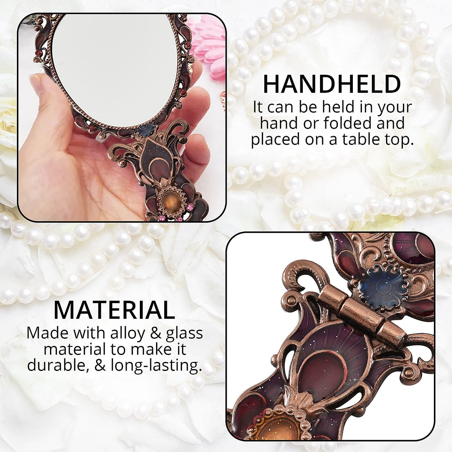 Butterfly Pattern Portable Cosmetic Mirror and Comb Set in Goldtone