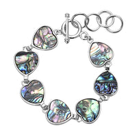 Abalone Shell Heart Shaped Link Bracelet in Silvertone (7-9In)