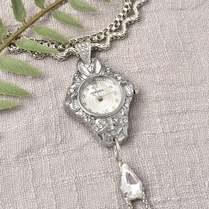 STRADA Silver Color Glass, Austrian Crystal Japanese Movement Bracelet Watch in Silvertone