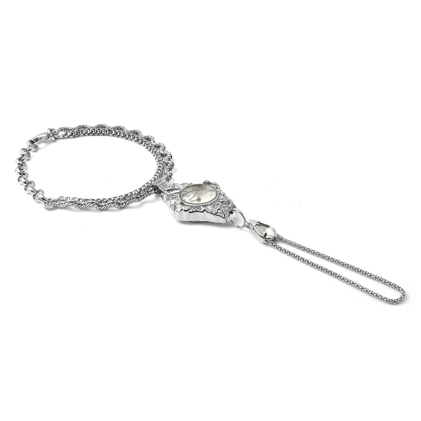 STRADA Silver Color Glass, Austrian Crystal Japanese Movement Bracelet Watch in Silvertone