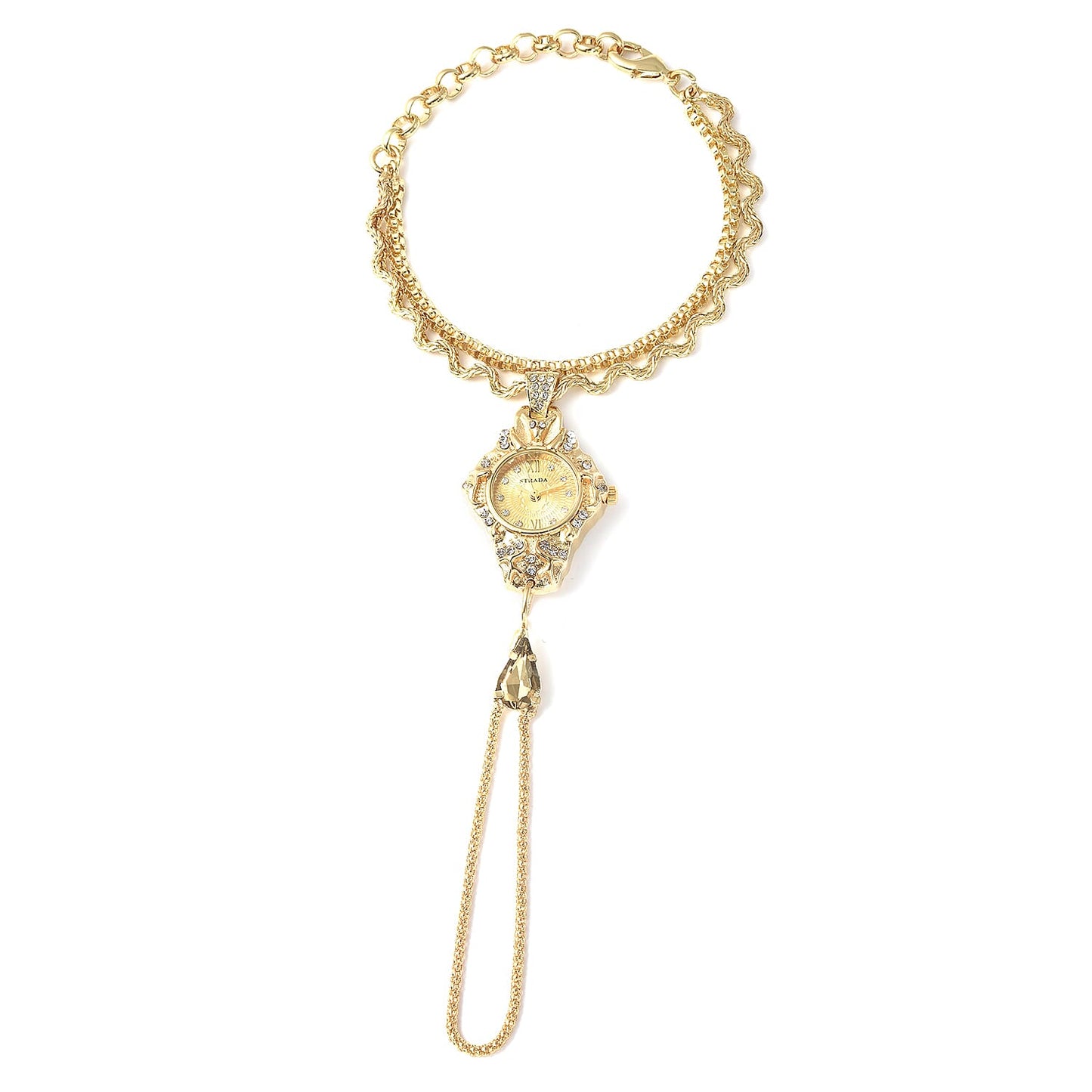 STRADA Silver Color Glass, Austrian Crystal Japanese Movement Bracelet Watch in Silvertone