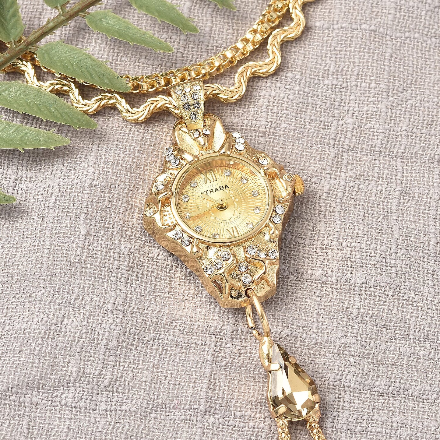 STRADA Silver Color Glass, Austrian Crystal Japanese Movement Bracelet Watch in Silvertone