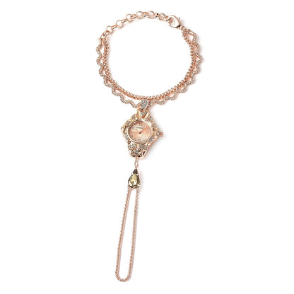 STRADA Silver Color Glass, Austrian Crystal Japanese Movement Bracelet Watch in Silvertone