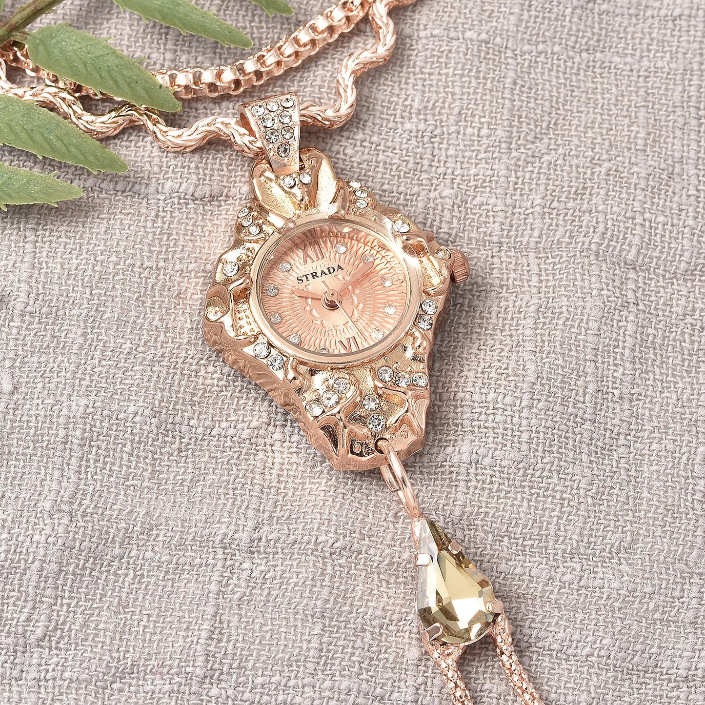 STRADA Silver Color Glass, Austrian Crystal Japanese Movement Bracelet Watch in Silvertone