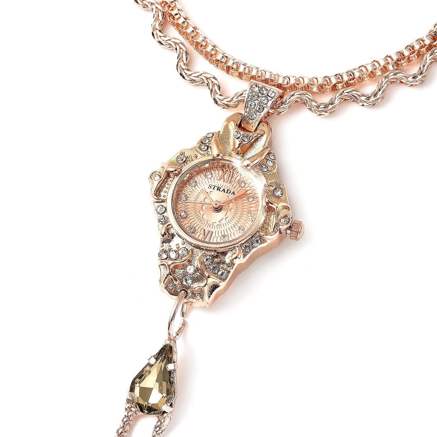 STRADA Silver Color Glass, Austrian Crystal Japanese Movement Bracelet Watch in Silvertone