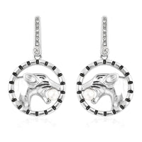 White Shell Pearl and Austrian Crystal Enameled Leopard Earrings in Stainless Steel