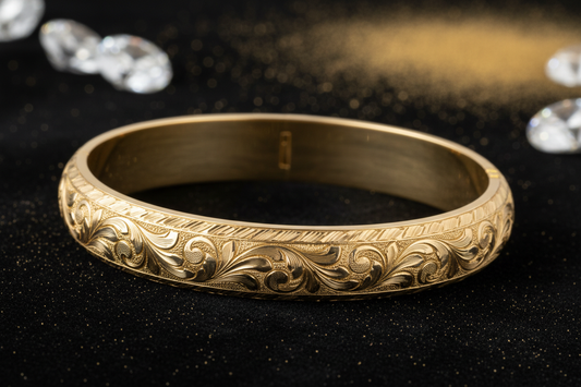 Yellow Gold Engraved Bangle Bracelet